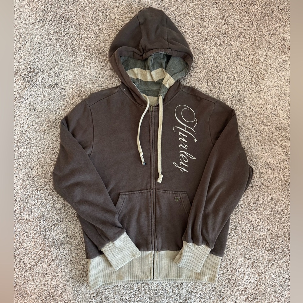 Pre-Owned Hurley Brown Reversible Zip Up Hoodie Size MEDIUM